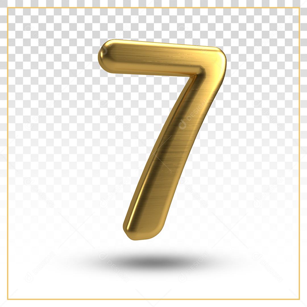 Número 7 Dourado 3D Para composição PSD