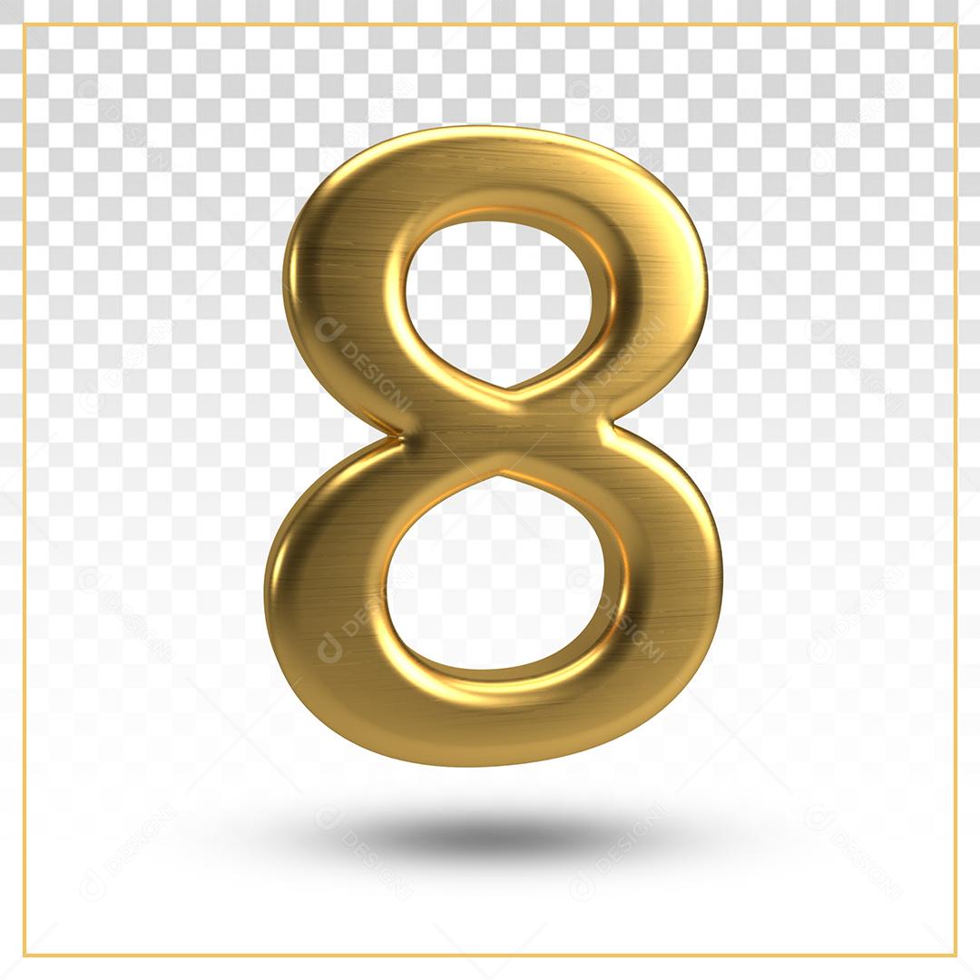 Número 8 Dourado 3D Para composição PSD