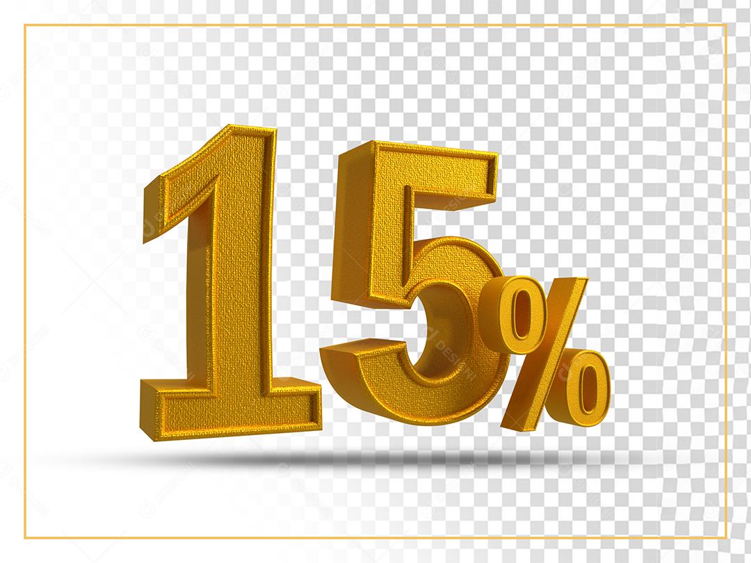 Número 15% Dourado Elemento 3D Para Composição PSD