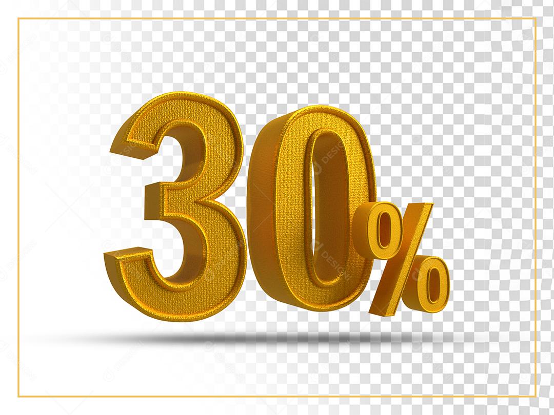 Número 30% Dourado Elemento 3D Para Composição PSD