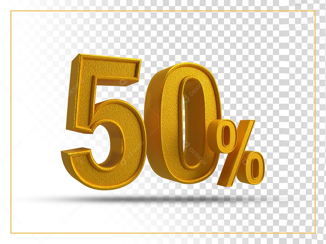 Number 50% Golden 3D Element For Composition PSD