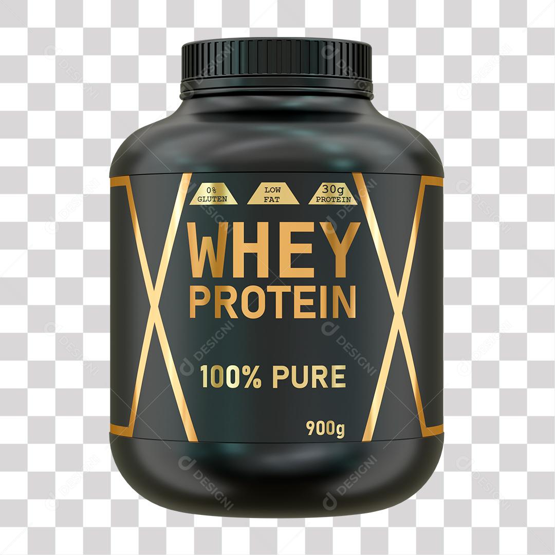 Garrafa preta realista de proteína Whey para Composição PNG Transparente Sem Fundo