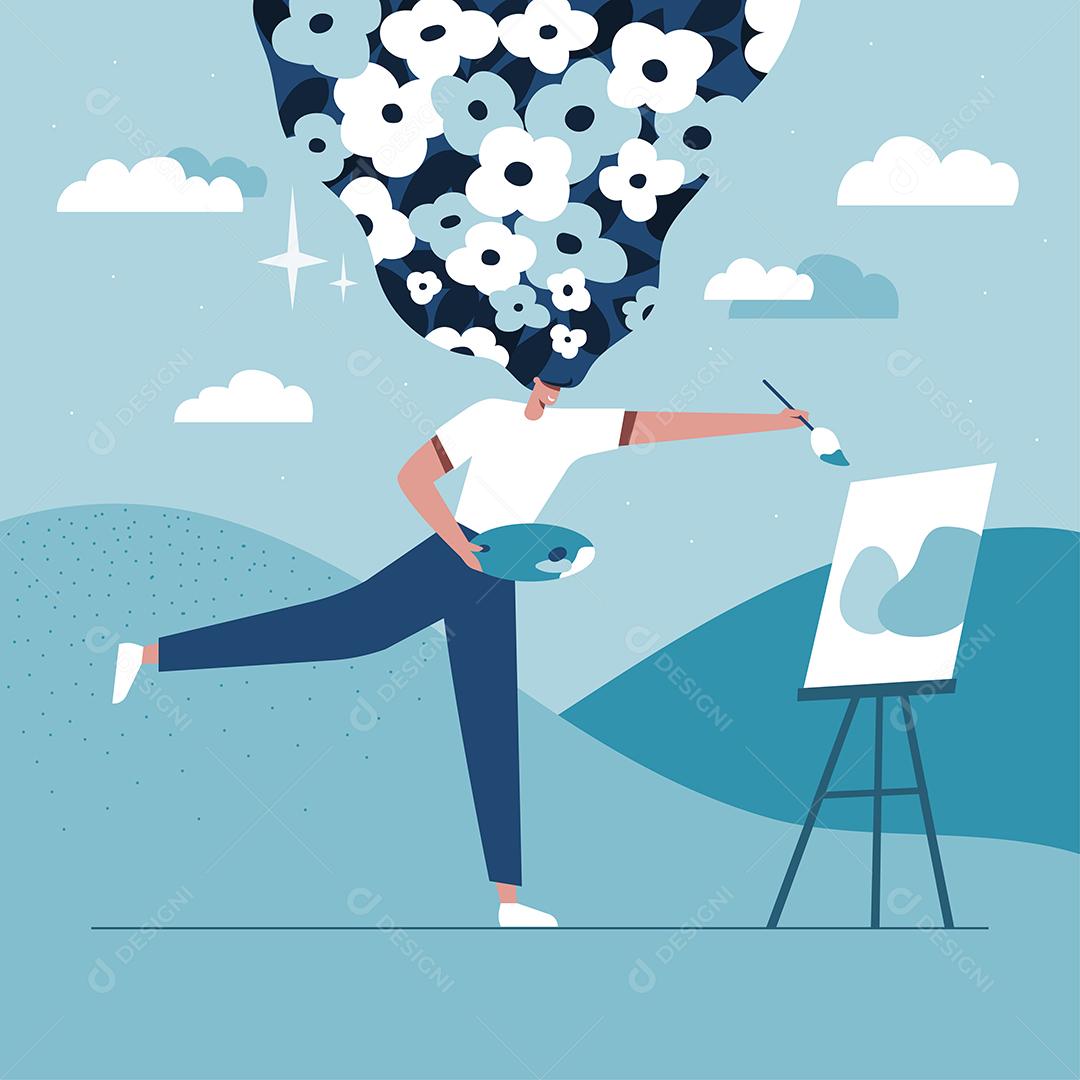 O artista fazendo uma pintura paisagem externa Vetor EPS