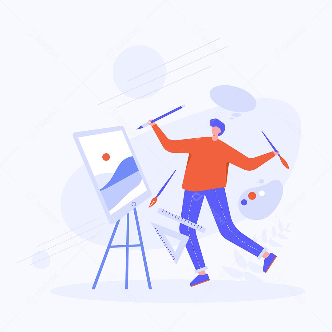 Ilustração de artista fazendo pintura em quadro Vetor EPS