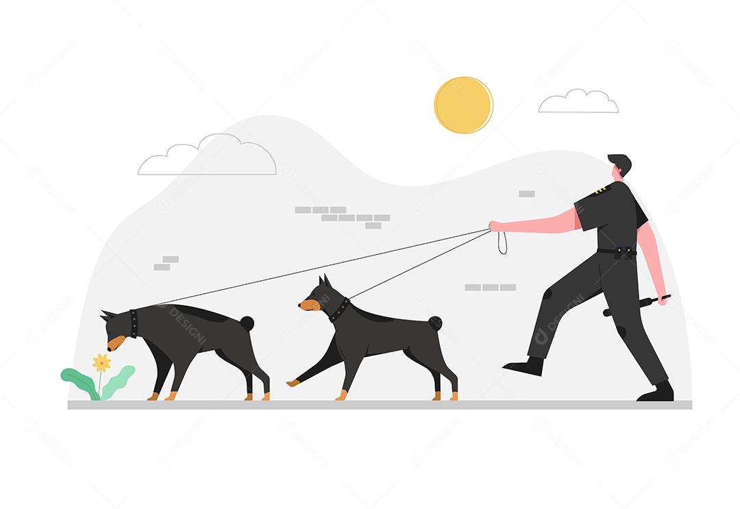 Treinamento de cães policiais para uso nos assuntos do departamento de polícia Ilustração Vetor EPS