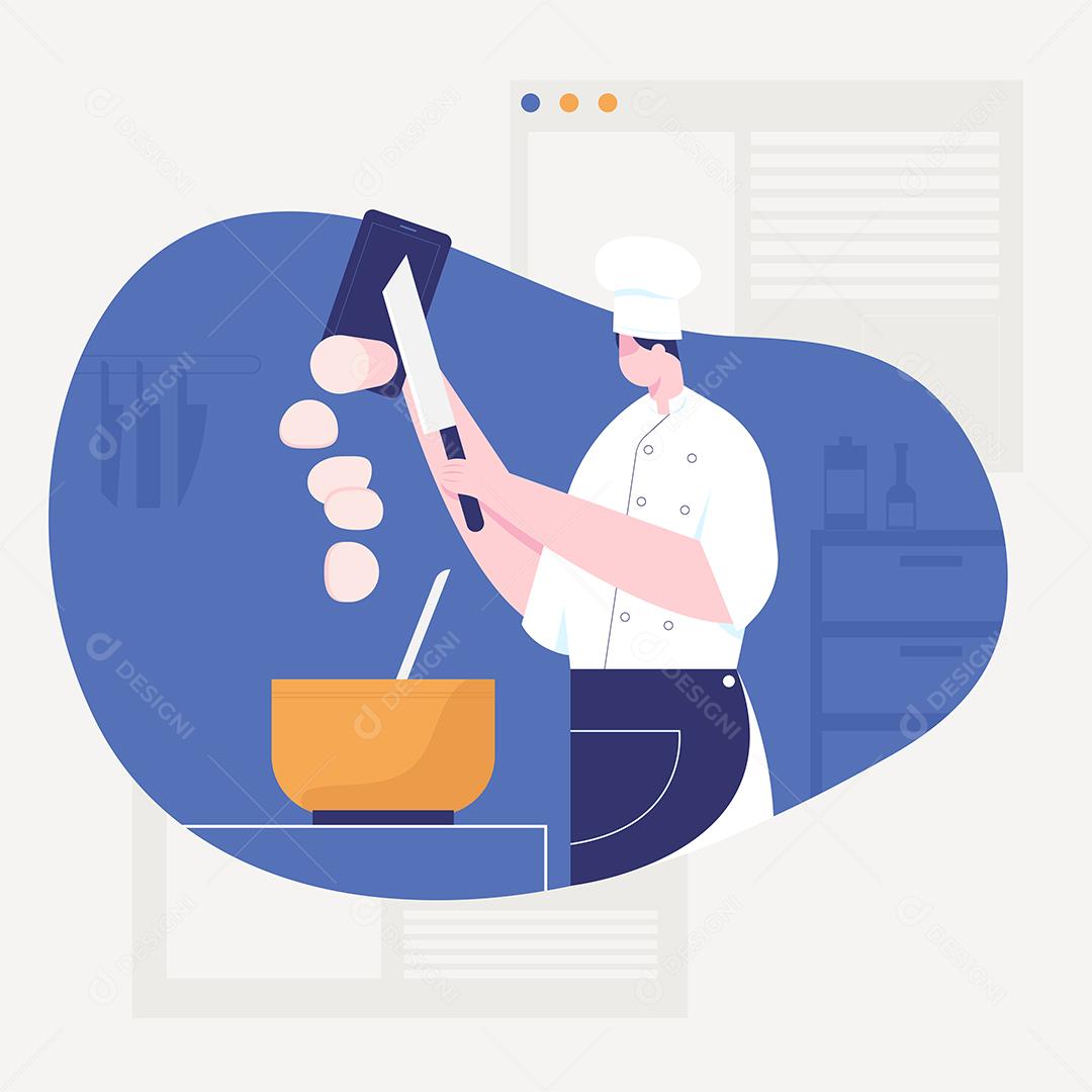 O chef prepara a comida para os clientes Vetor EPS