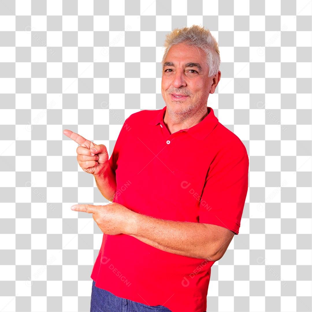 homem idoso apontando para o lado