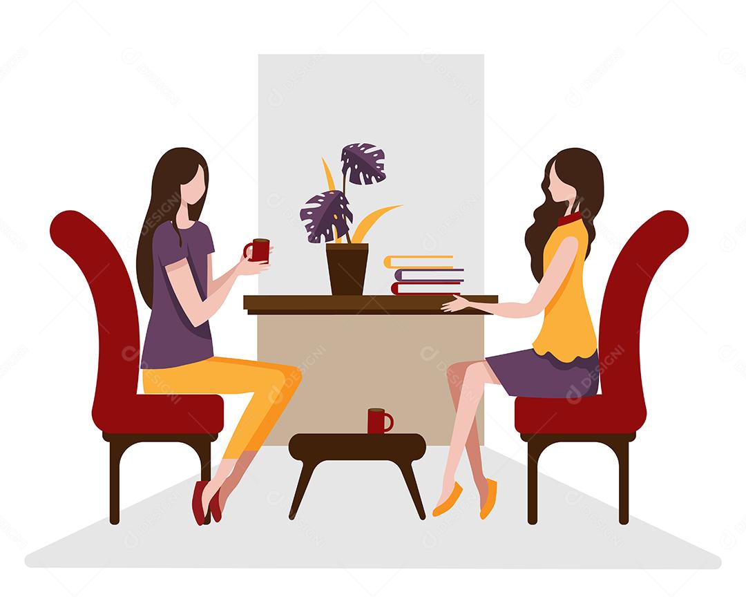 A jovem e sua melhor amiga estavam sentadas em uma cadeira conversando