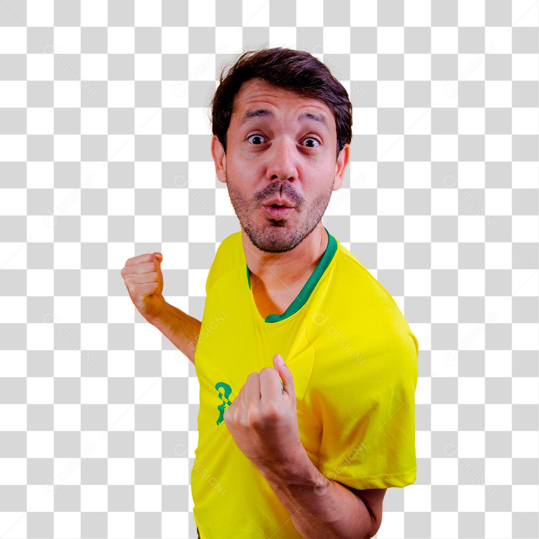 Jogador de futebol brasileiro comemorando