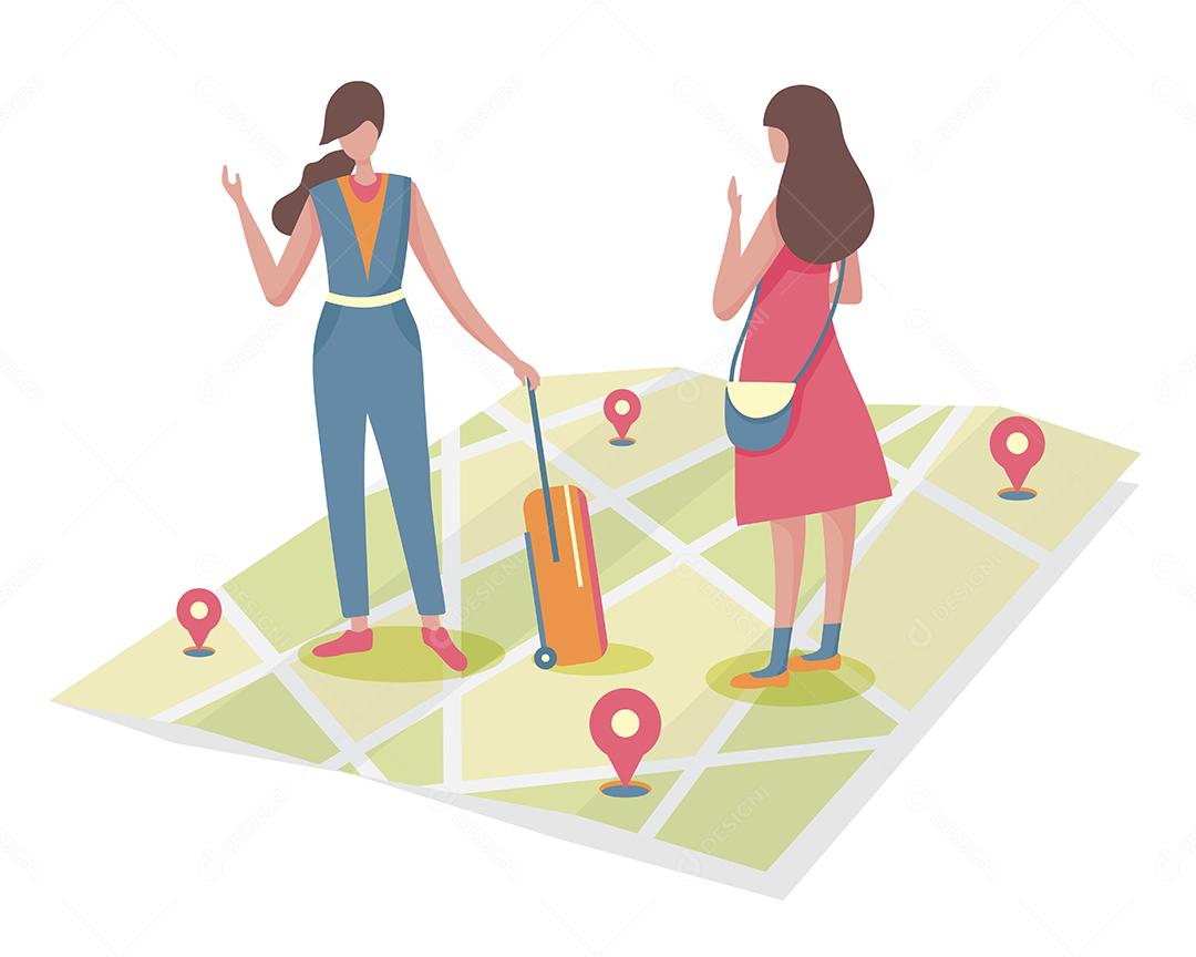 Um jovem turista pergunta sobre um lugar da cidade de uma jovem Vetor EPS