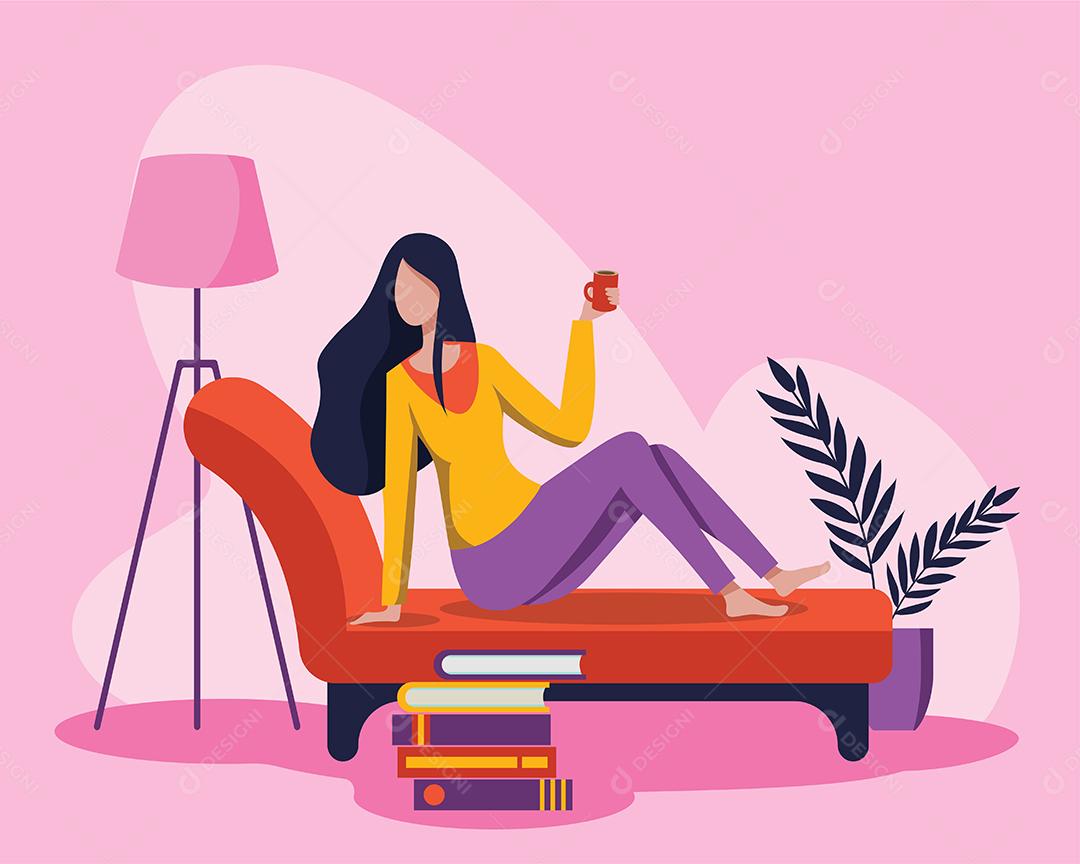 Uma jovem refrescou a manhã com seu café favorito