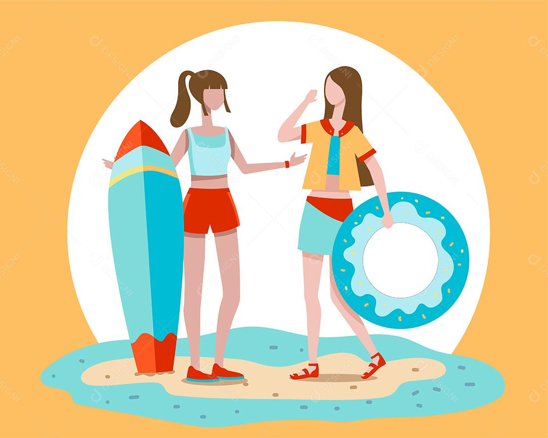 A menina e seus amigos estão de férias