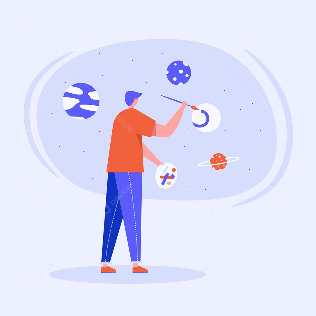 O artista fazendo pintura em quadro paisagem externa