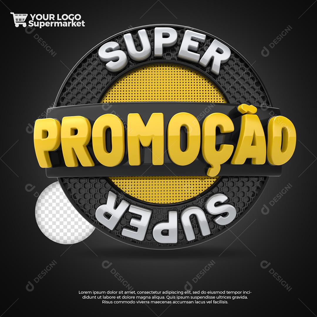 Super Promoção Selo 3D Preto para Composição PSD