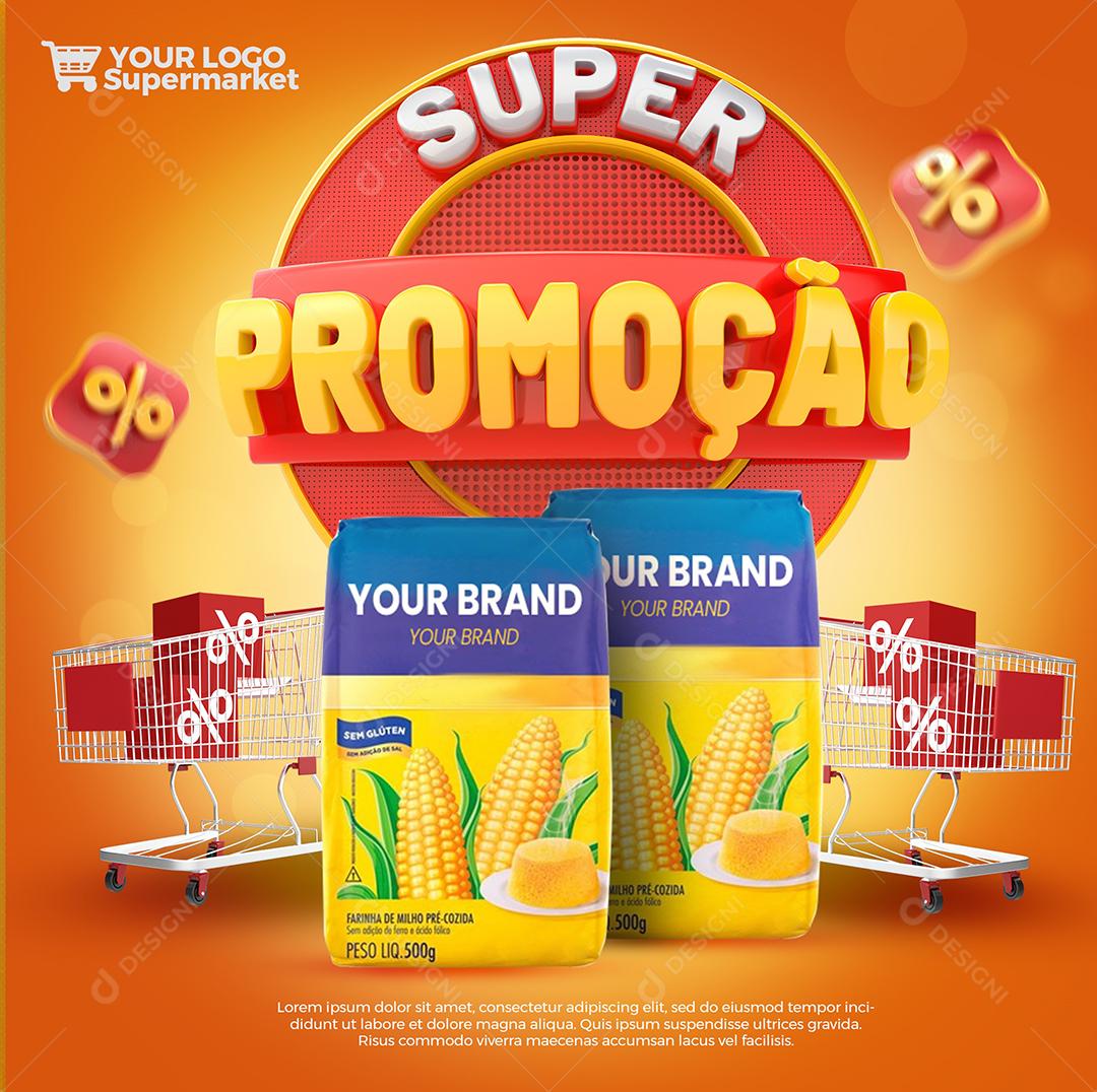 Social Media Super Promoção Milho Supermercado PSD Editável
