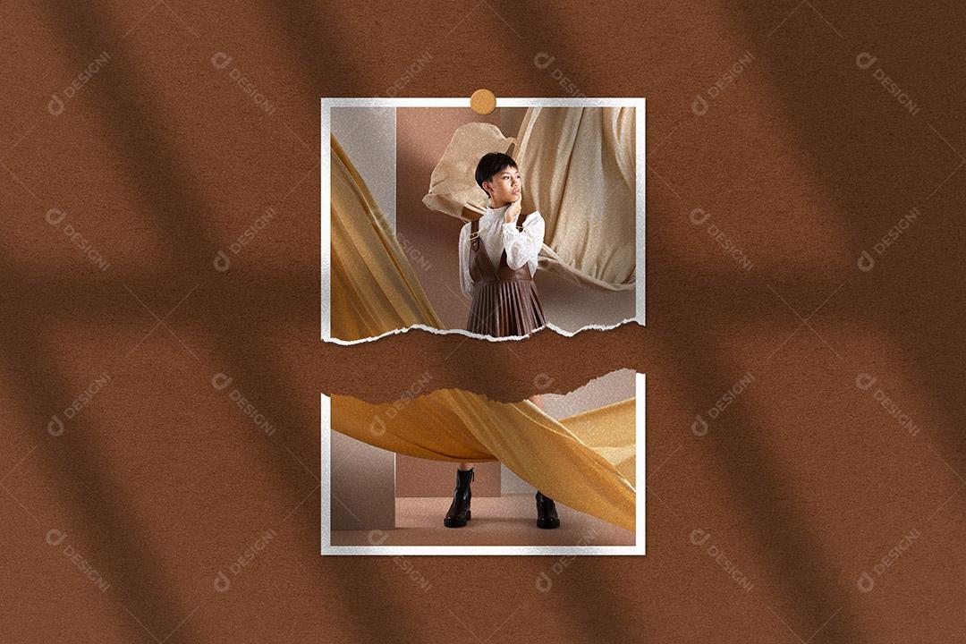 Mockup de Fotos em Papel rasgado Pendurado PSD Editável