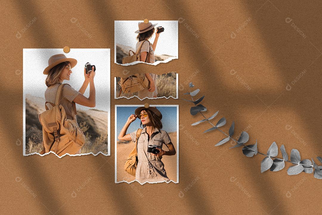 Mockup de Fotos em Papel rasgado Pendurado PSD Editável