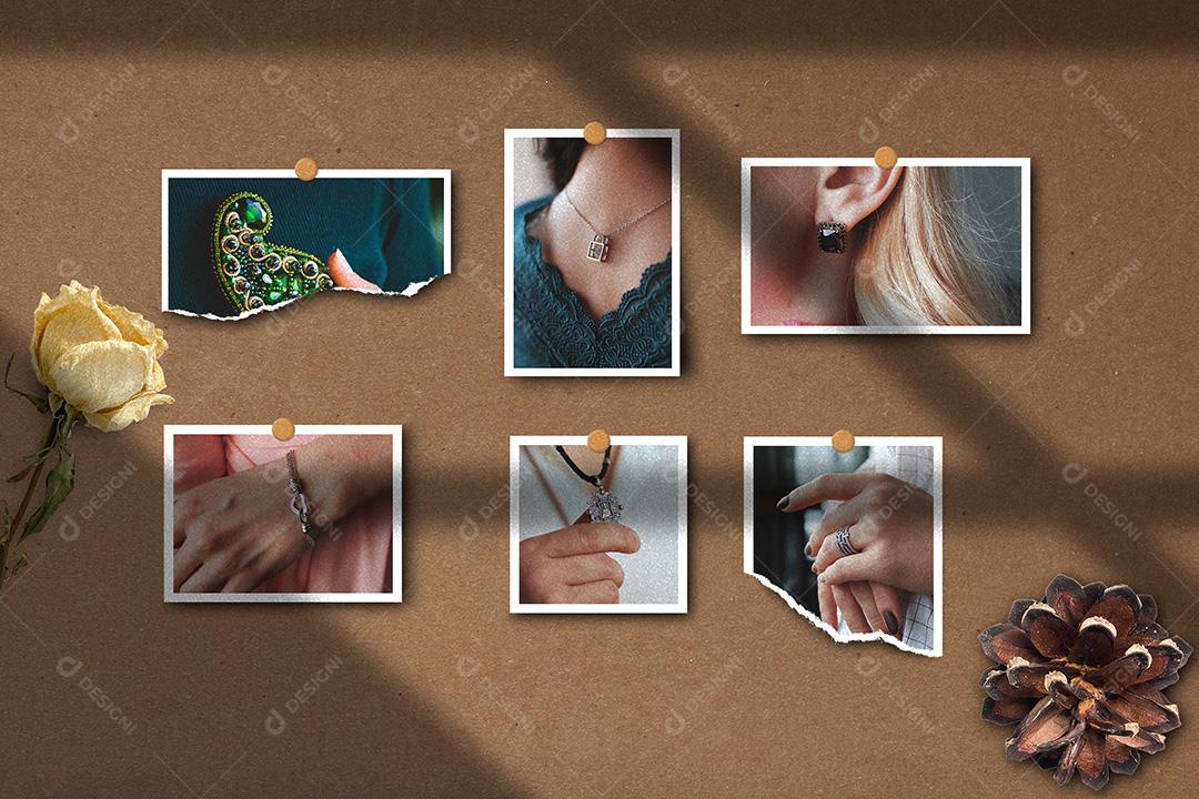 Mockup de Fotos em Papel rasgado Pendurado PSD Editável