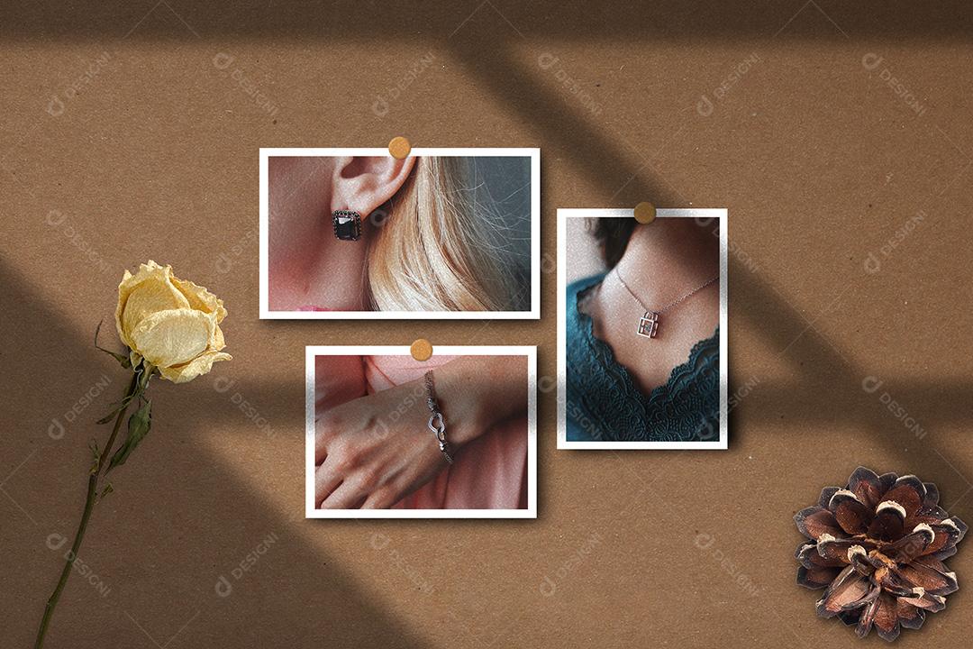 Mockup de Fotos em Papel rasgado Pendurado PSD Editável