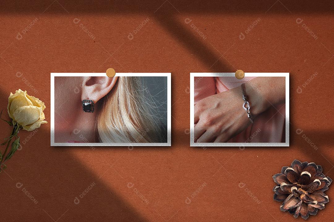 Mockup de Fotos em Papel rasgado Pendurado PSD Editável