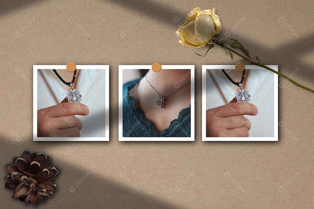 Mockup de Fotos em Papel rasgado Pendurado PSD Editável