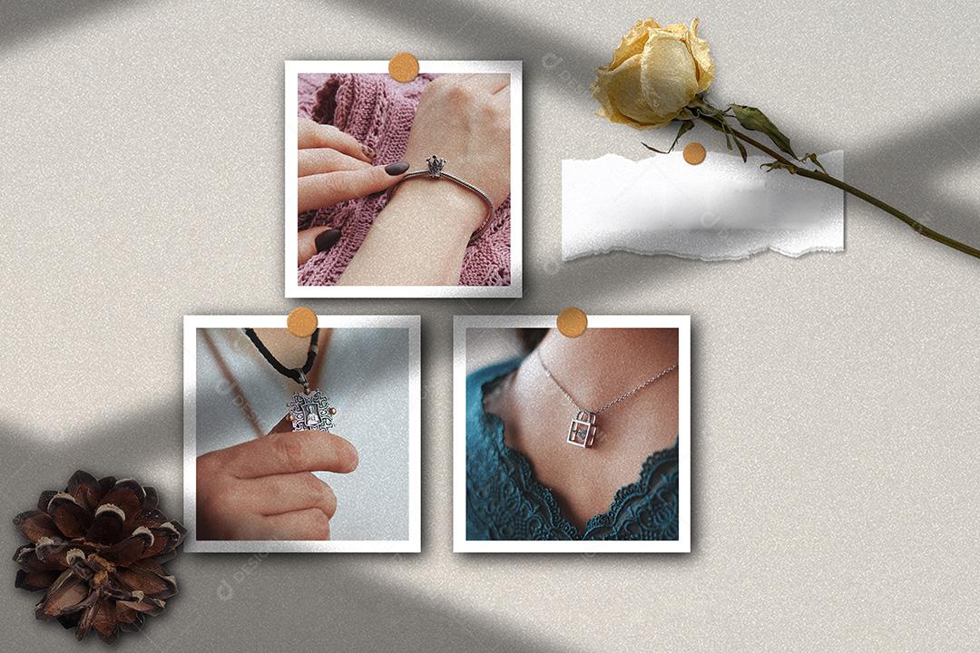 Mockup de Fotos em Papel rasgado Pendurado PSD Editável