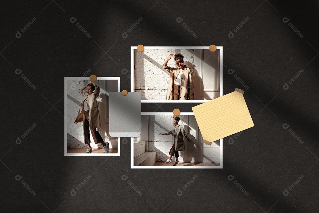 Mockup de Fotos em Papel rasgado Pendurado PSD Editável