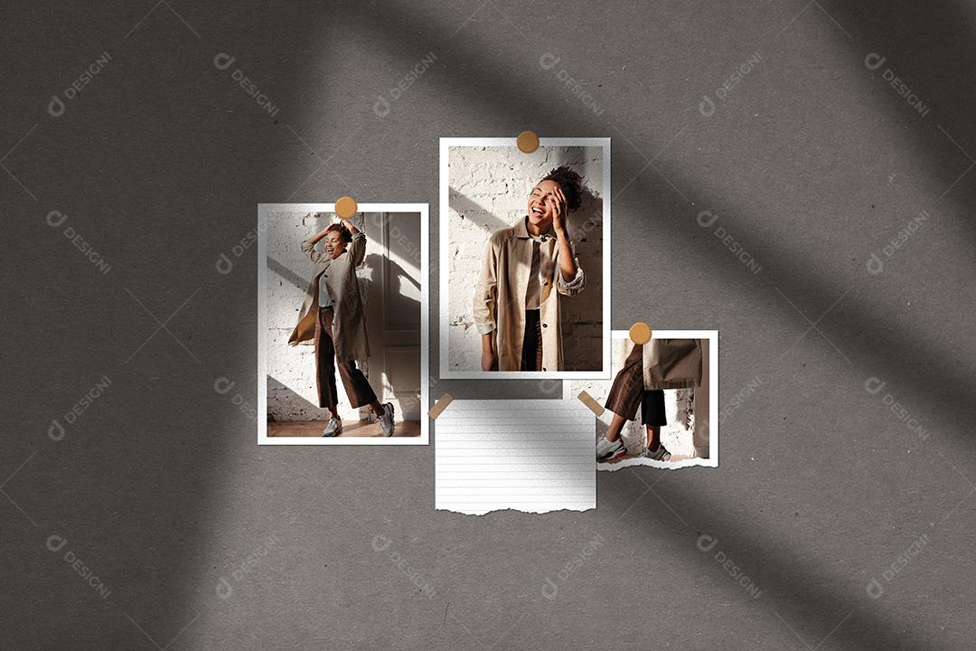 Mockup de Fotos em Papel rasgado Pendurado PSD Editável