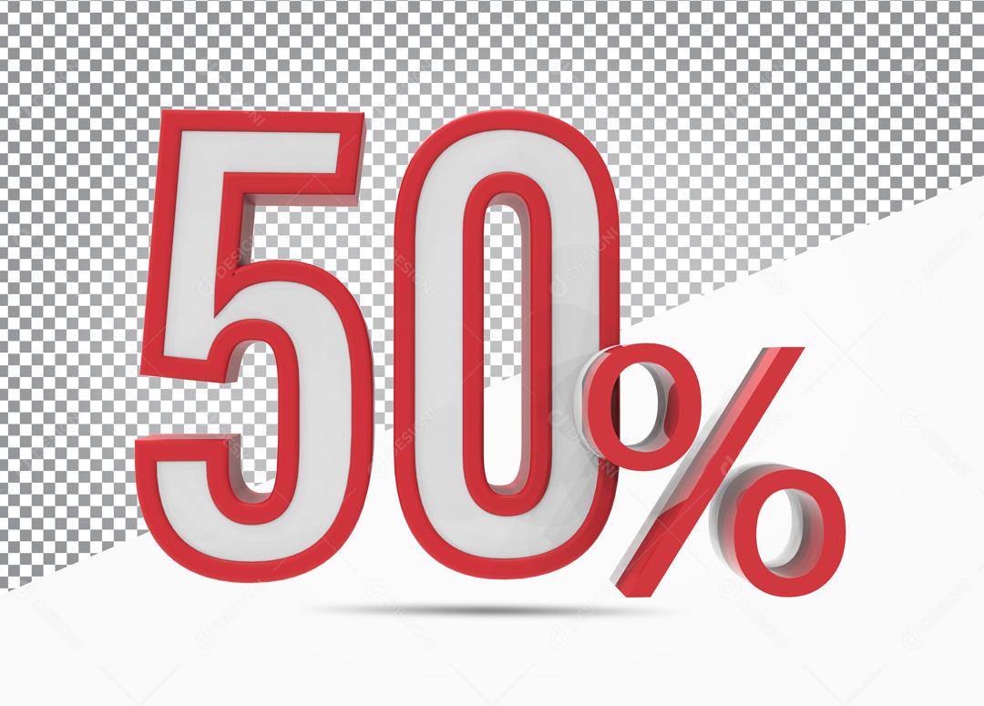 Número 3D 50% Branco com Textura Vermelha Elemento Para Composição PSD