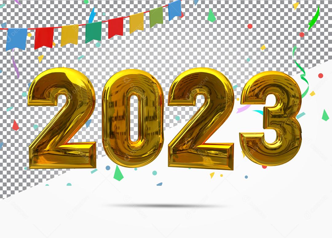 Número 3D 2023 Dourado Elemento para Composição PSD