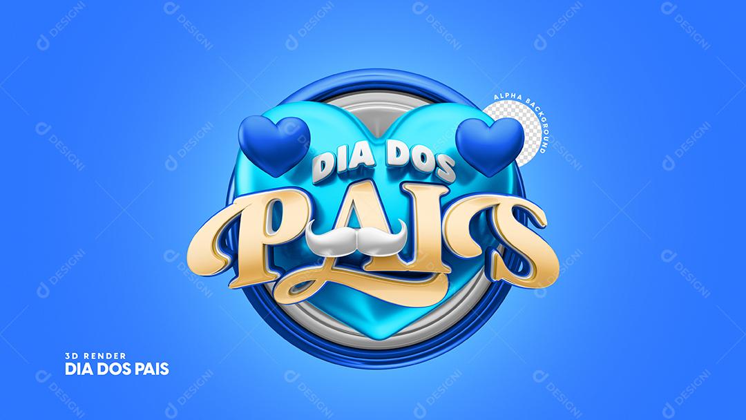 Dia Dos Pais Selo 3D Azul Para Composição PSD