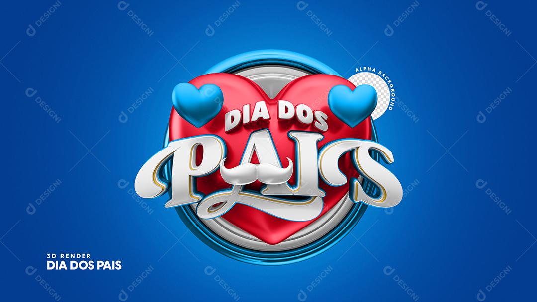 Dia Dos Pais Selo 3D Vermelho e Azul Para Composição PSD