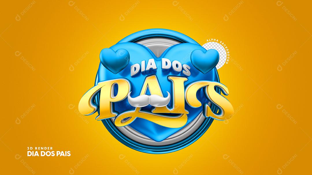 Dia Dos Pais Selo 3D Azul e Amarelo Para Composição PSD