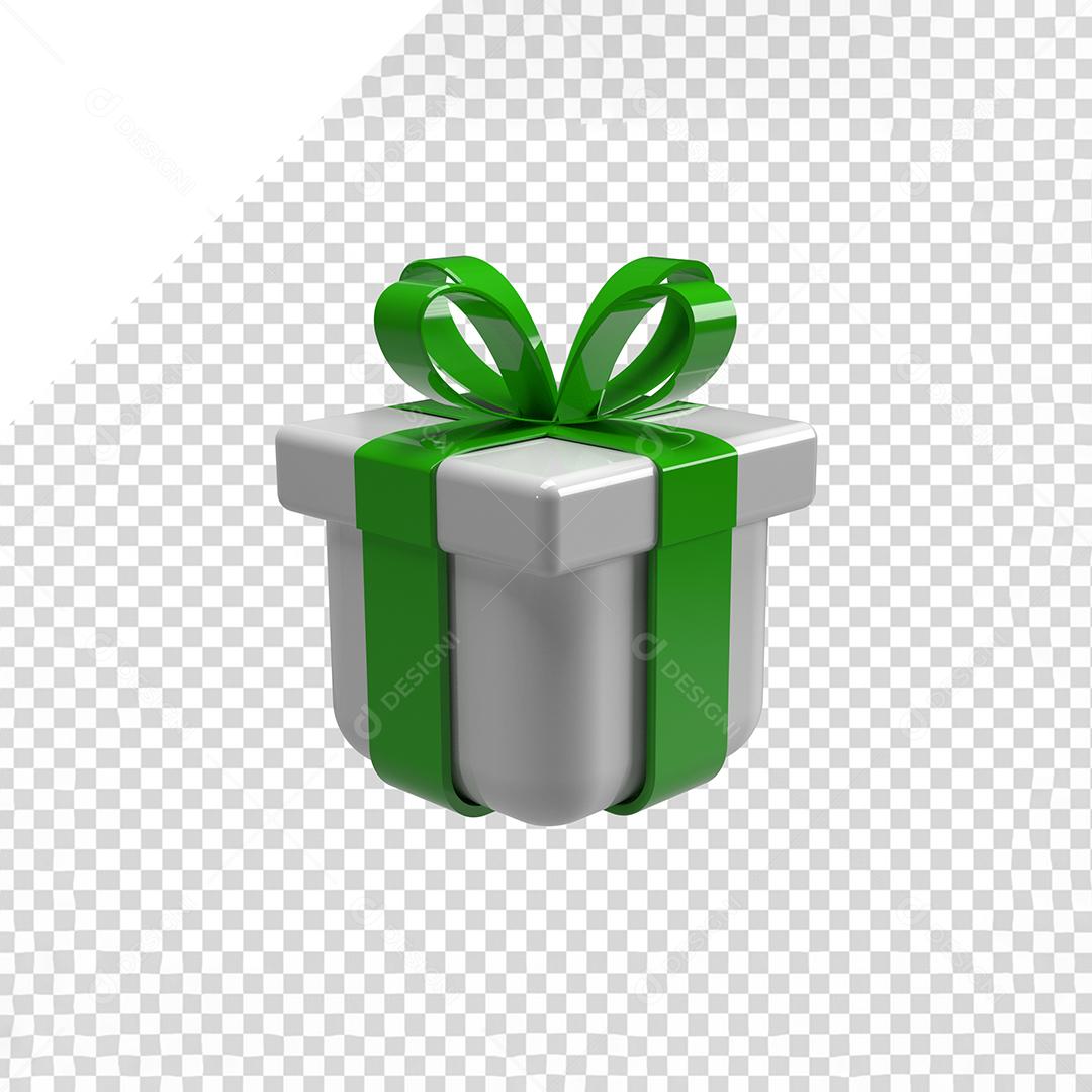 Caixa de Presentes Branca com Fita Verde Elemento 3D para Composição PSD