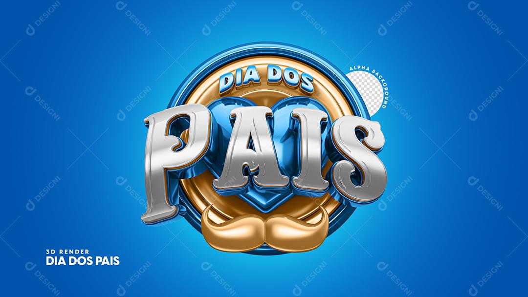 Dia Dos Pais Selo 3D Para Composição Sobre Fundo Azul PSD