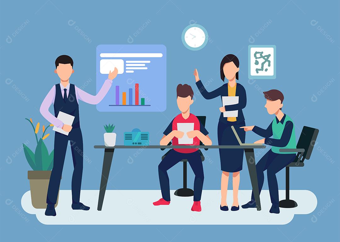 Um jovem apresentou o desempenho da empresa em uma conferência