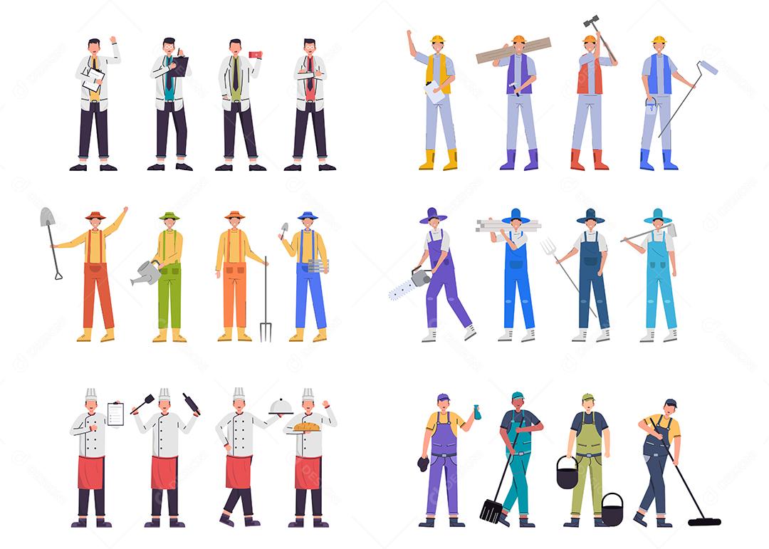 Conjuntos de personagens 24 poses de vários profissionais