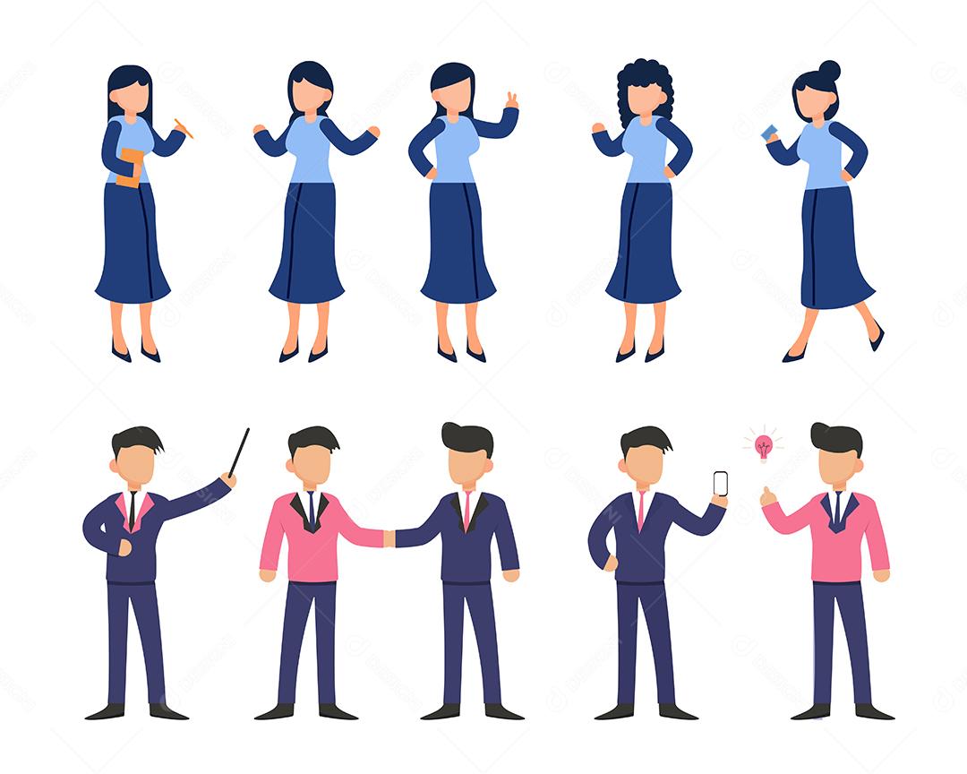 Conjuntos de personagens 10 poses de vários profissionais