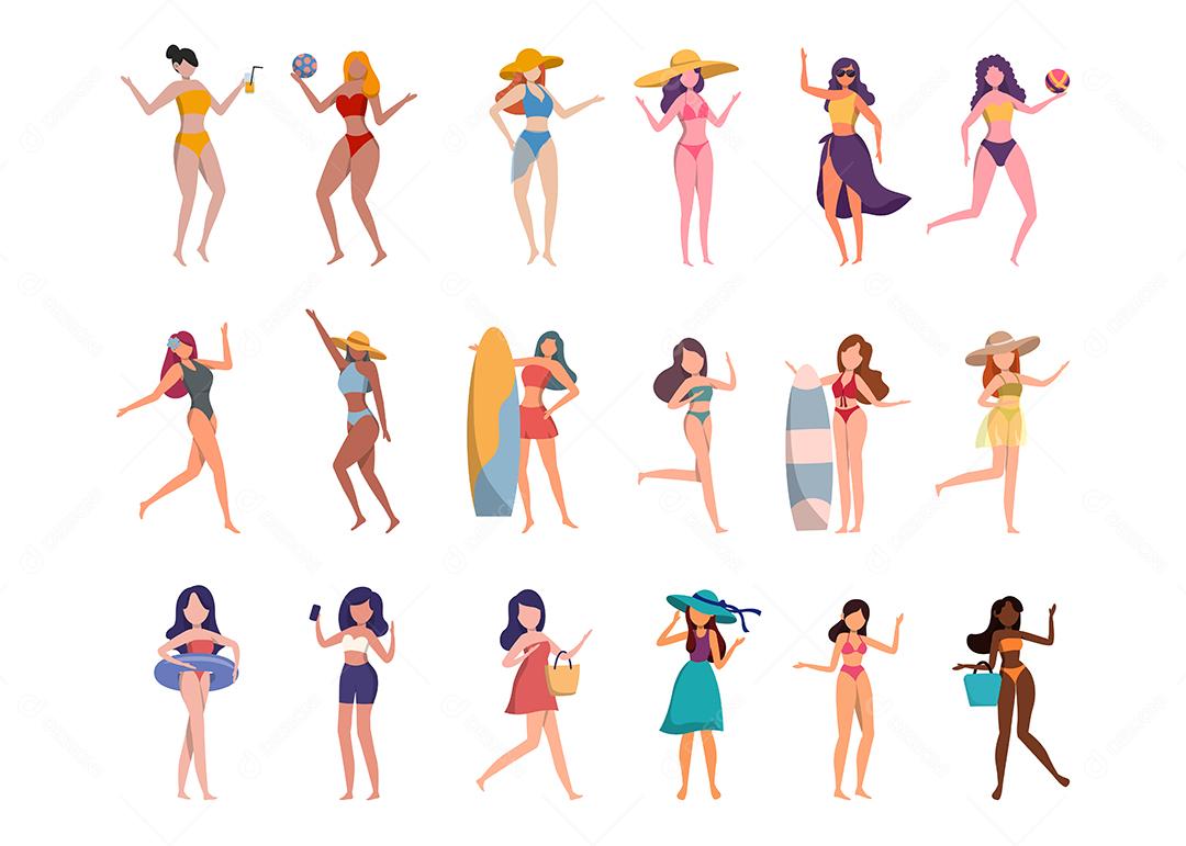 Pacote de personagens femininas 18 poses de mulher nadando