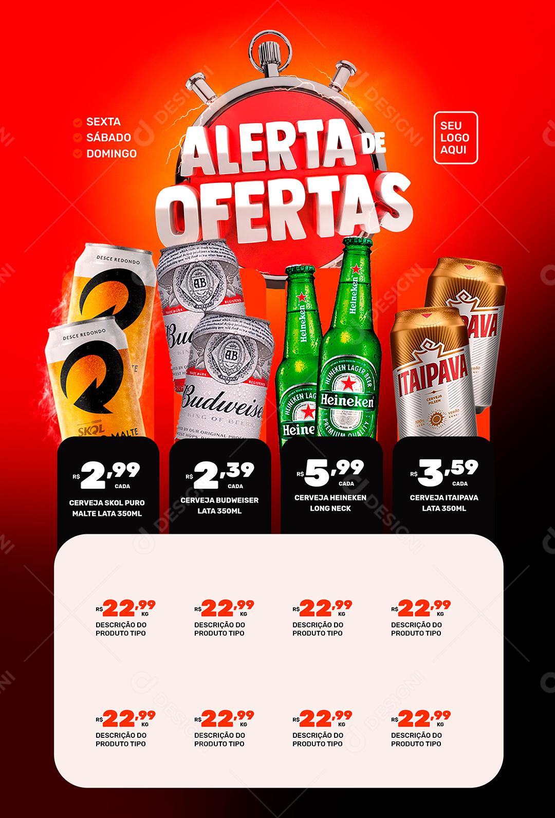 Social Media Alerta de Ofertas Bebidas Bares PSD Editável