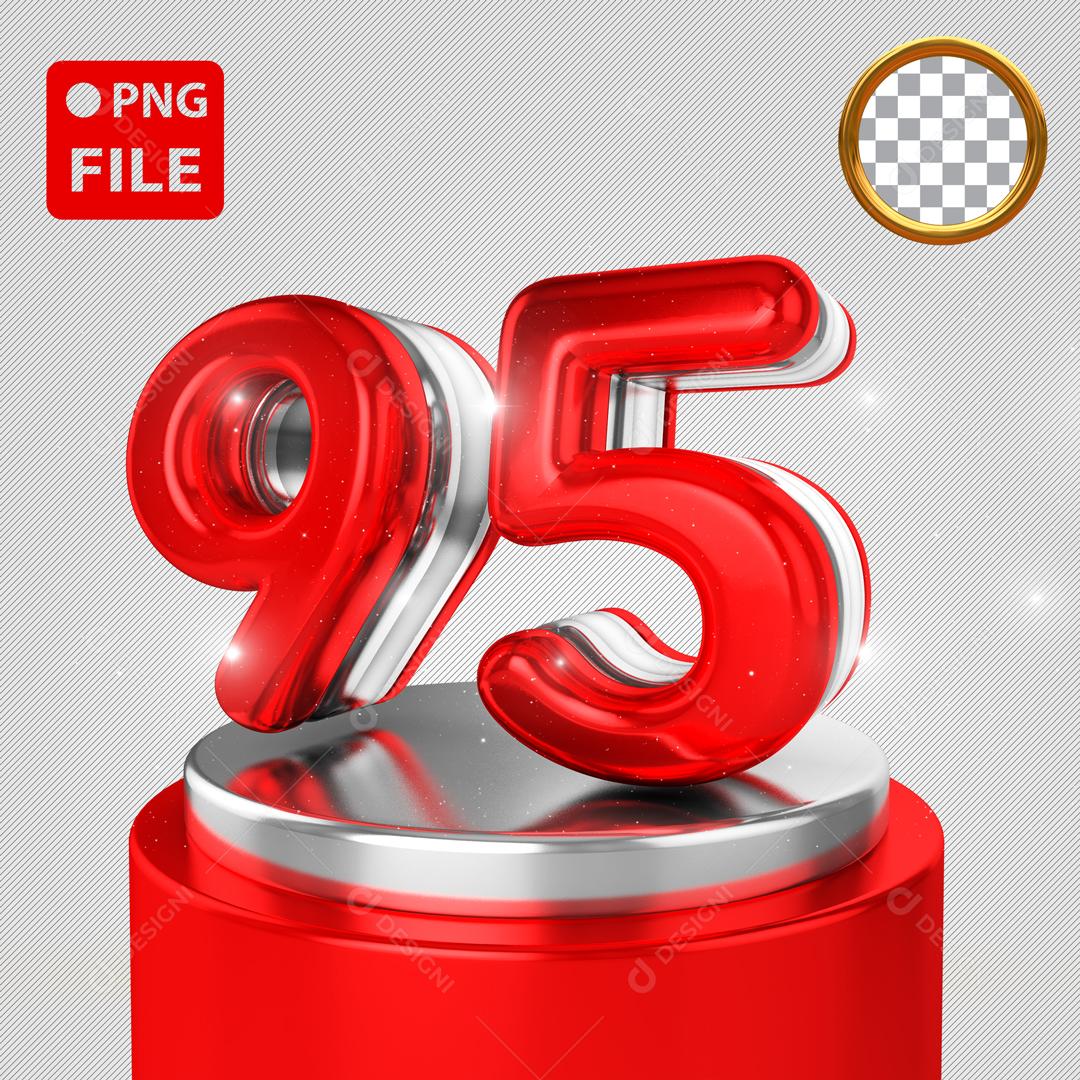Número 3D 95 Vermelho e Branco em Podium Elemento Para Composição PSD