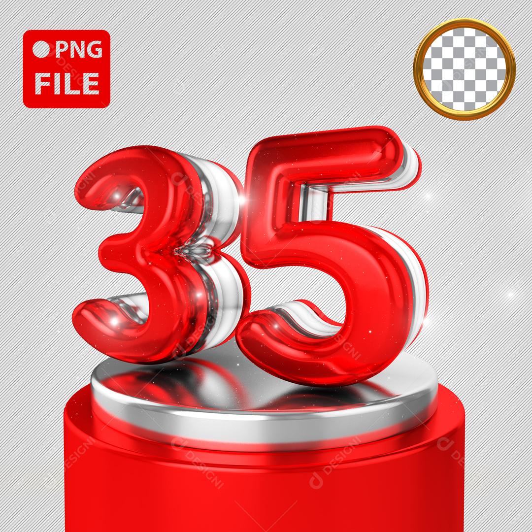 Número 3D 35 Vermelho e Branco em Podium Elemento Para Composição PSD