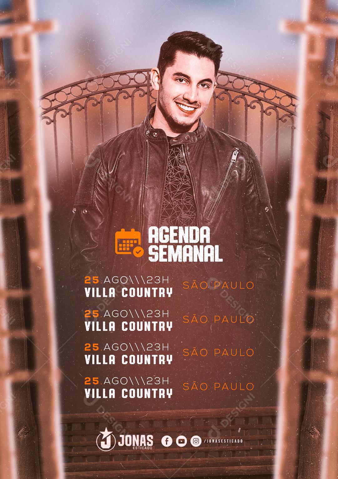 Social Media Agenda Semanal Jonas Esticado Flyer PSD Editável