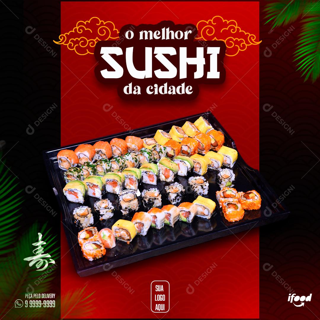 Post Comida Japonesa O Melhor Sushi da Cidade Social Media PSD Editável