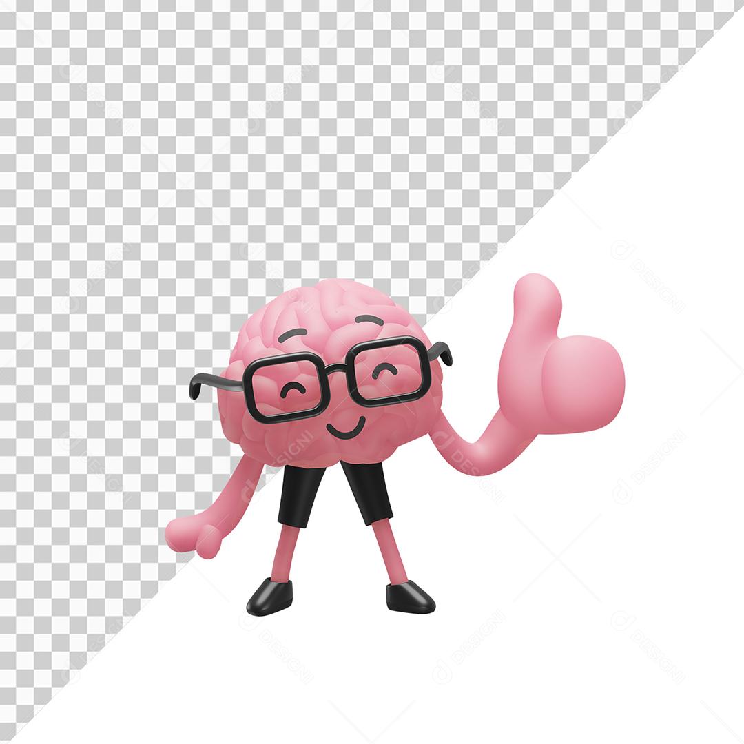 Personagem 3D Cérebro Com Óculos fazendo sinal de beleza Elemento para Composição PSD