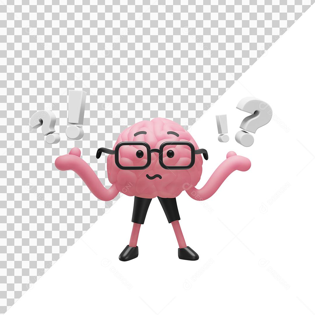 Personagem 3D Cérebro Com Óculos  fazendo a pose sem ideia Elemento para Composição PSD