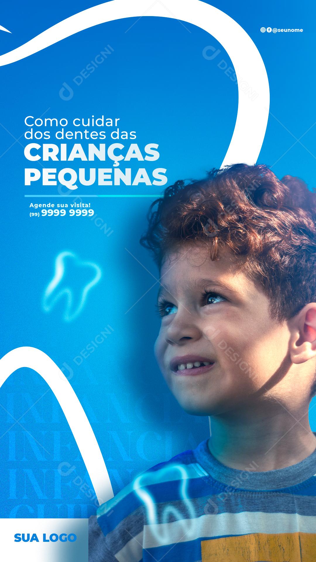 Post Story Dentista Como Cuidar Dos Dentes de Crianças Social Media PSD Editável
