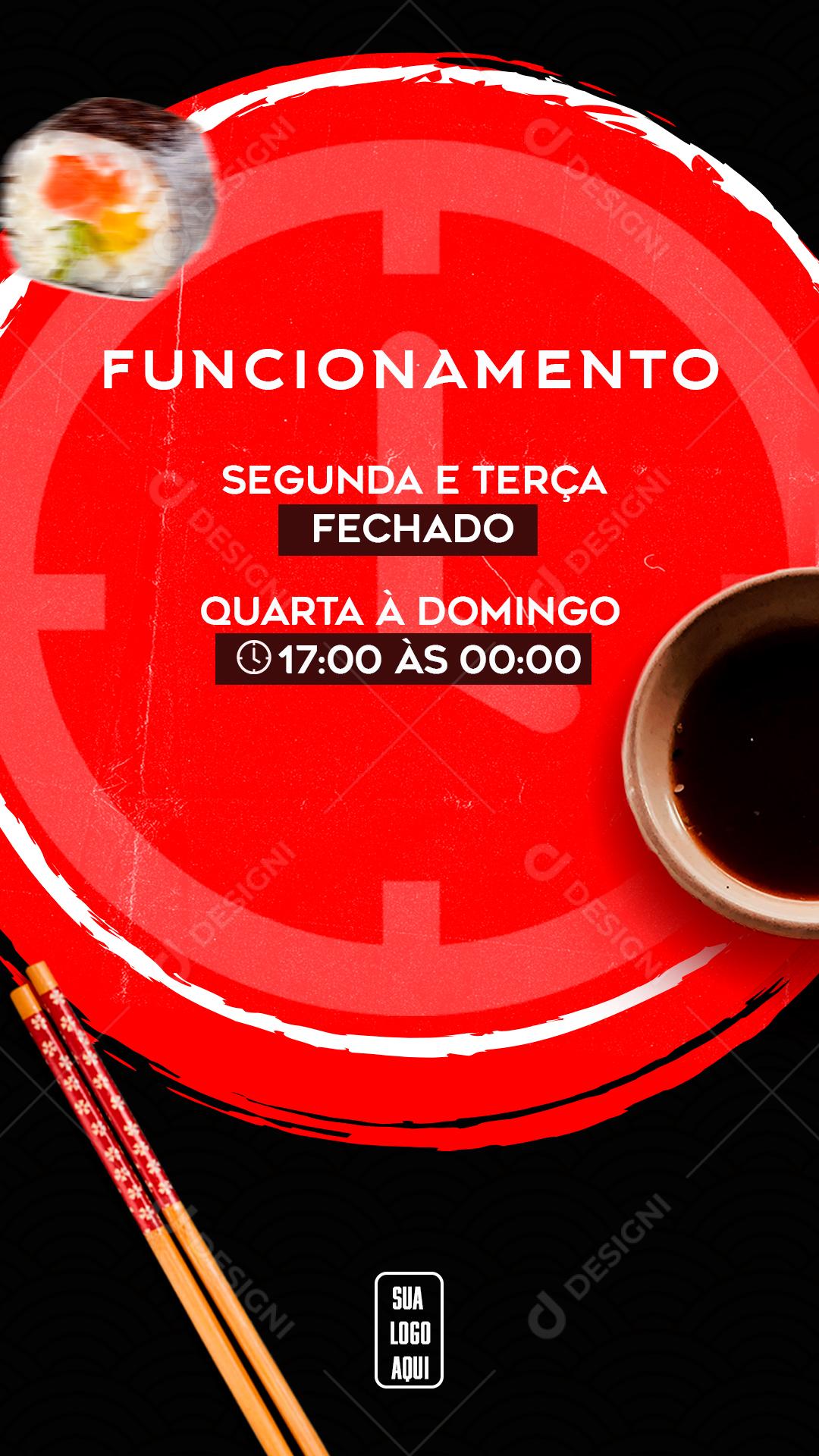 Social Media Story Comida Japonesa Funcionamento PSD Editável