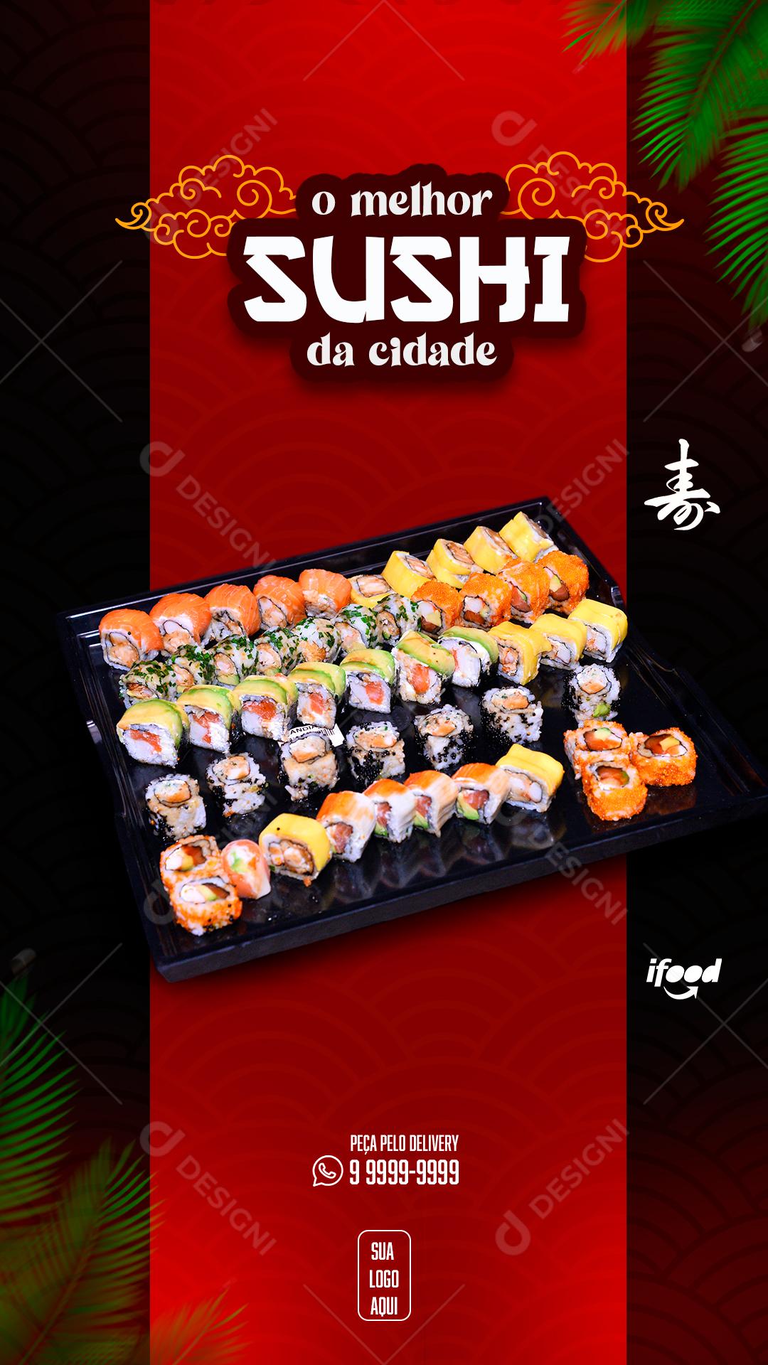 Post Story Comida Japonesa O Melhor Sushi da Cidade Social Media PSD Editável