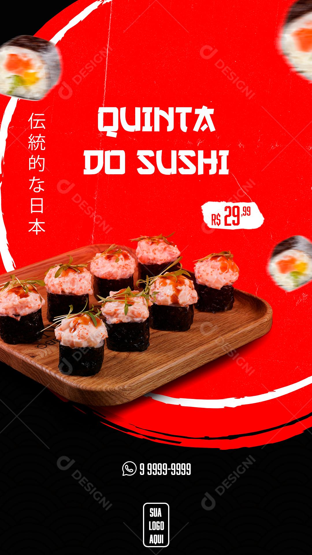 Post Story Comida Japonesa Quinta do Sushi Promoção Social Media PSD Editável